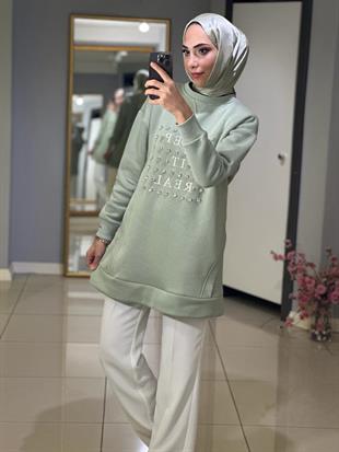 MOODBASIC TAŞLI YAZILI İÇİ TÜYLÜ TUNİK
