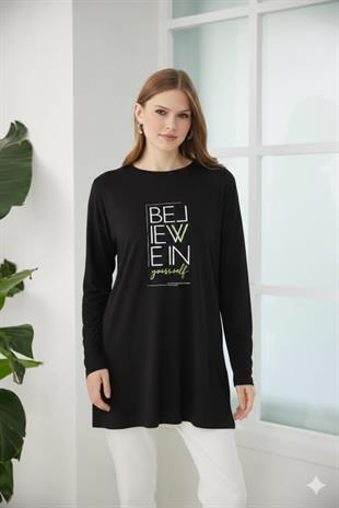 MOODBASIC YAZI BASKILI TUNİK