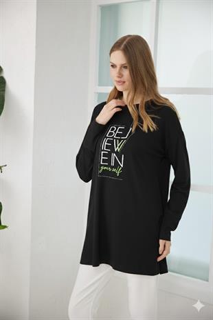 MOODBASIC YAZI BASKILI TUNİK