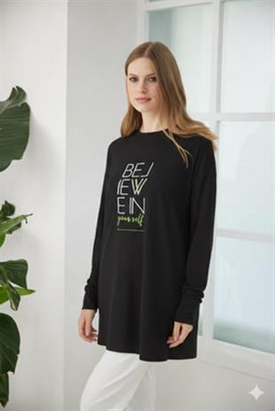 MOODBASIC YAZI BASKILI TUNİK
