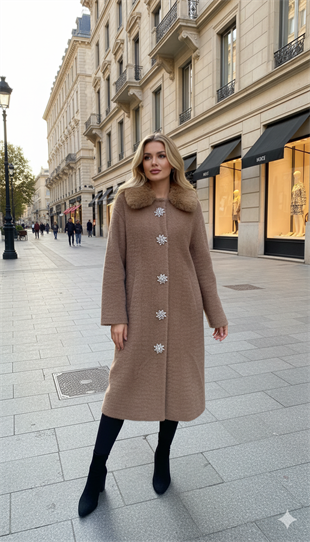 MOOR İTHAL MAY YAKA KÜRKLÜ TRİKO KABAN 