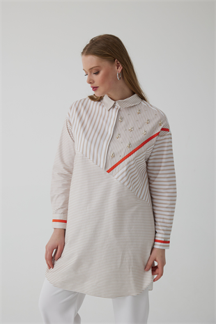MYMOOD ÇİZGİLİ TAŞLI GÖMLEK