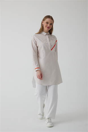 MYMOOD ÇİZGİLİ TAŞLI GÖMLEK