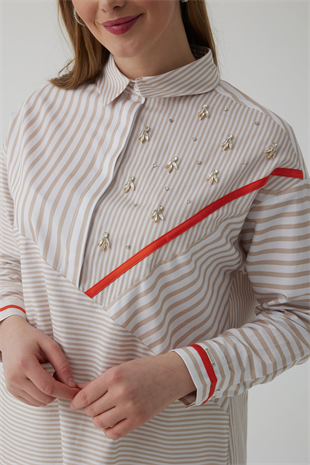 MYMOOD ÇİZGİLİ TAŞLI GÖMLEK