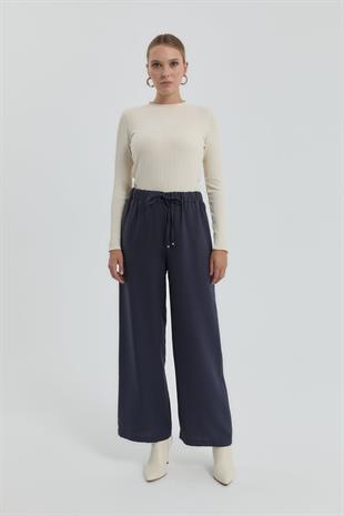 Nihan Beli Lastikli Bol Paça Pantolon