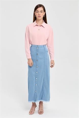 Nihan Önden Düğmeli 5 Cepli Ten cel Etek