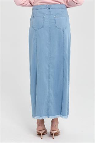 Nihan Önden Düğmeli 5 Cepli Ten cel Etek