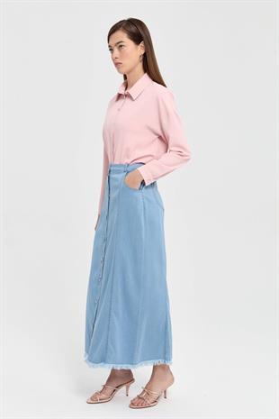 Nihan Önden Düğmeli 5 Cepli Ten cel Etek