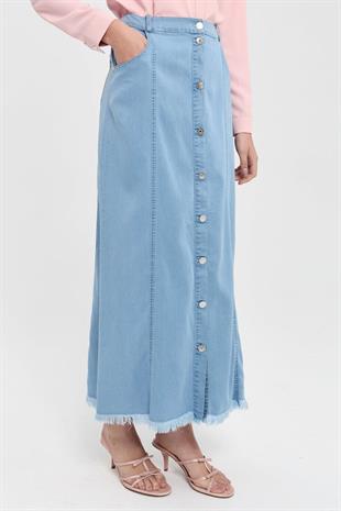 Nihan Önden Düğmeli 5 Cepli Ten cel Etek