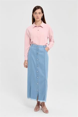 Nihan Önden Düğmeli 5 Cepli Ten cel Etek