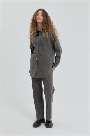 Nihan Parlak Taşlı Denim Pantolon Tunik Takım