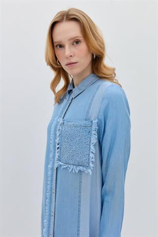 Nihan Yakası ve Cebi Nakışlı Tencel Tunik
