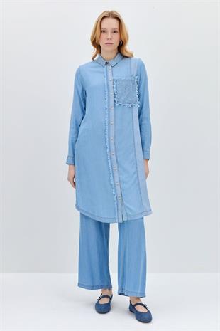 Nihan Yakası ve Cebi Nakışlı Tencel Tunik