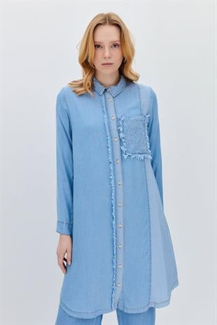 Nihan Yakası ve Cebi Nakışlı Tencel Tunik
