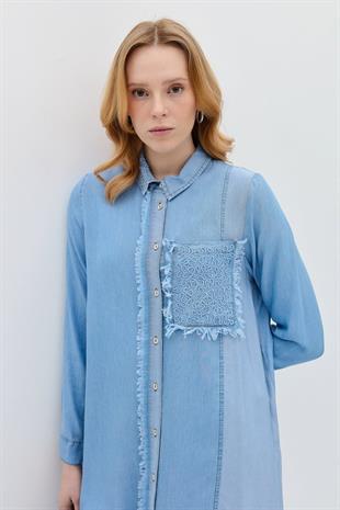 Nihan Yakası ve Cebi Nakışlı Tencel Tunik
