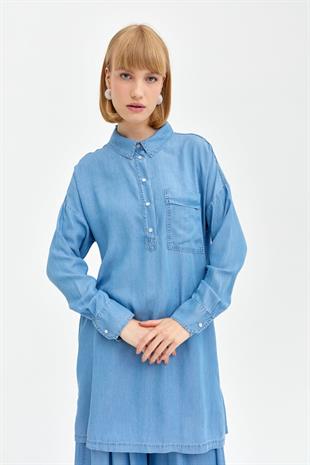 Nihan Yanları Düğme Detaylı Tencel Tunik
