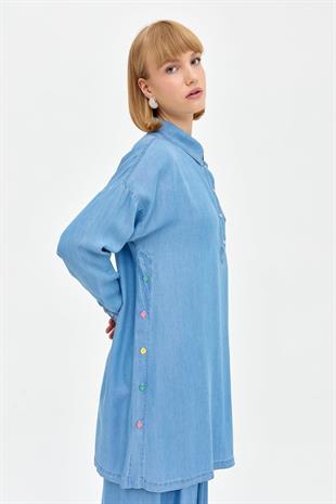 Nihan Yanları Düğme Detaylı Tencel Tunik