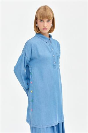 Nihan Yanları Düğme Detaylı Tencel Tunik