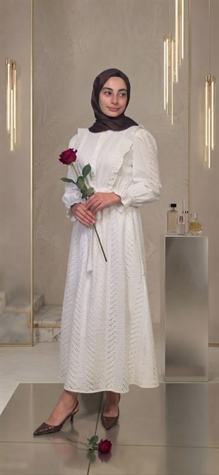 NOİ COTTON OMUZDAN VOLANLI FİSTOLU GÖMLEK ELBİSE