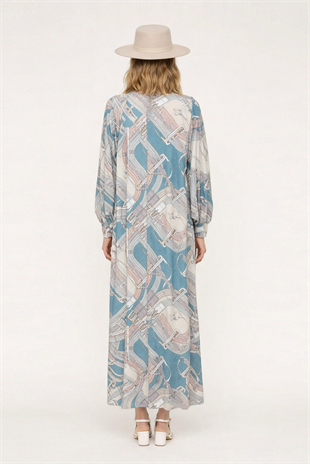 NOİ FITILLI JAKAR DIAGONAL RADIUS DESENLİ ELBİSE