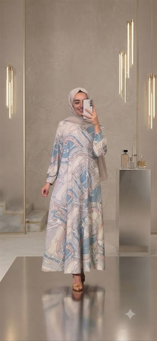 NOİ FITILLI JAKAR DIAGONAL RADIUS DESENLİ ELBİSE
