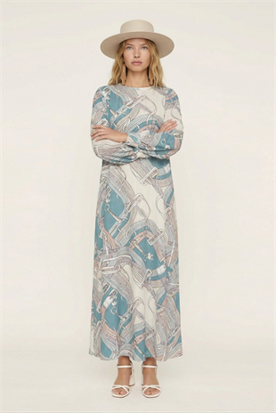 NOİ FITILLI JAKAR DIAGONAL RADIUS DESENLİ ELBİSE