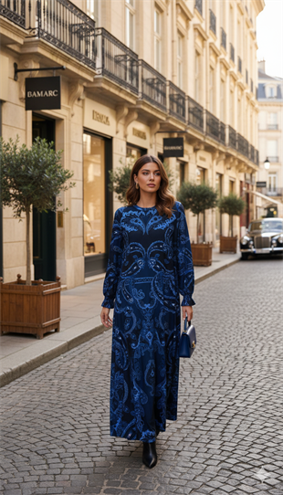 NOİ JARSE HERRİTAGE ŞAL DESENLİ A FORM ELBİSE