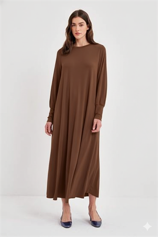 NOİ KREP A FORM MANŞETLİ ELBİSE