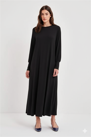 NOİ KREP A FORM MANŞETLİ ELBİSE