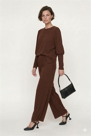 NOİ KREP JARSE GENİŞ PAÇA PANTOLON ETEK