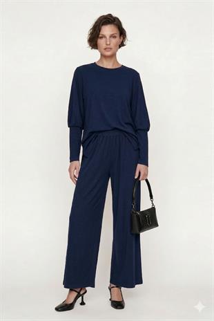 NOİ KREP JARSE GENİŞ PAÇA PANTOLON ETEK