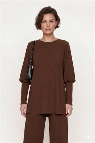 NOİ KREP JARSE UZUN MANŞETLİ BLUZ