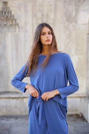 NOİ KREP ÖNDEN YIRTMAÇLI ÇİFT KATLI BLUZ