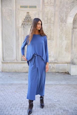 NOİ KREP ÖNDEN YIRTMAÇLI ÇİFT KATLI BLUZ