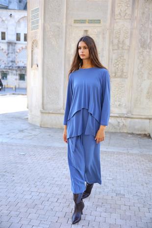 NOİ KREP ÖNDEN YIRTMAÇLI ÇİFT KATLI BLUZ