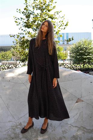 NOİ MAROKEN LEOPARLI ÖNDEN BAĞLAMALI ELBİSE