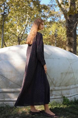 NOİ MAROKEN LEOPARLI ÖNDEN BAĞLAMALI ELBİSE