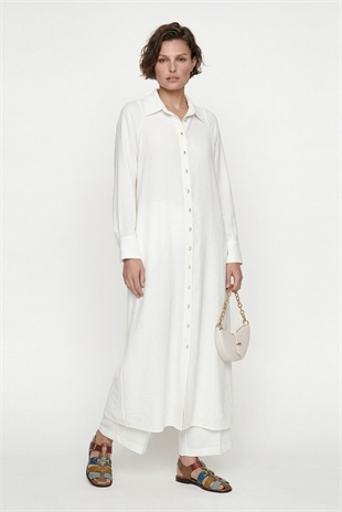 NOİ VISCON COTTON ARKASI PİLELİ KEMERLİ UZUN KAP