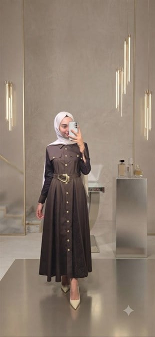 NURE GALİNA TAŞ AKS.DÜĞMELİ ELBİSE