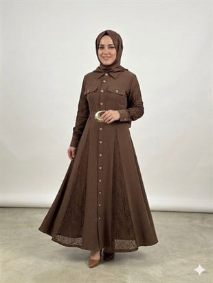 NURE GALİNA TAŞ AKS.DÜĞMELİ ELBİSE