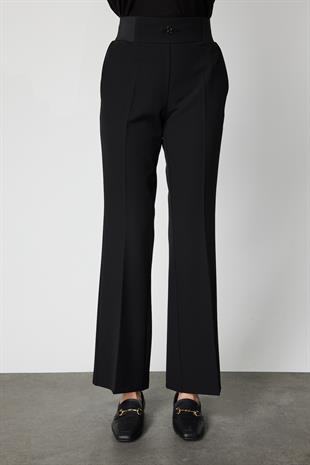 On Beli Kalın Lastikli İspanyol Paça Pantolon