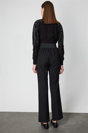 On Beli Kalın Lastikli İspanyol Paça Pantolon