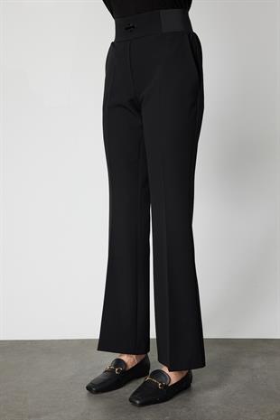 On Beli Kalın Lastikli İspanyol Paça Pantolon