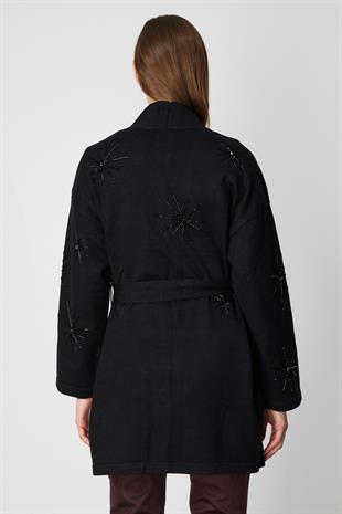 On Fashion Beli Kuşaklı Taş İşlemeli Hırka