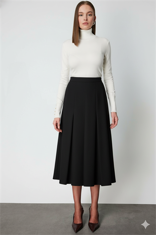 On Fashion Pileli Midi Triko Etek