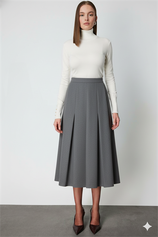 On Fashion Pileli Midi Triko Etek