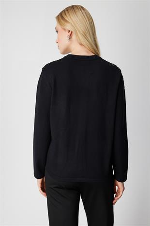 On Fashion Taşlı Desenli Triko Hırka