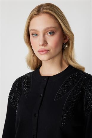 On Fashion Taşlı Desenli Triko Hırka