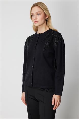 On Fashion Taşlı Desenli Triko Hırka