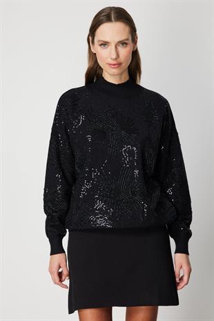 On Fashion Taşlı Dik Yaka Triko Kazak